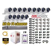 Kit 14 Cámaras de Seguridad Exterior Hikvision Hd 720p P2p mas Disco 2Tb Wd