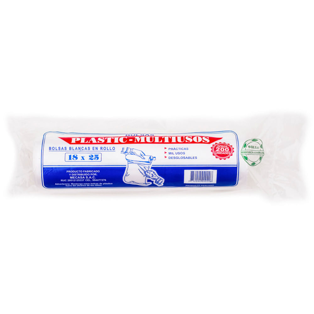 Bolsa MECASA Blanco Biodegradable Rollo 200un