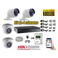 Kit 4 Cámaras de Seguridad Hikvision Full Hd 1080P mas Disco 2Tb Completo