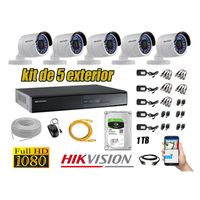 Kit 5 Cámaras de Seguridad Exterior Hikvision Full Hd 1080P mas Disco 1Tb