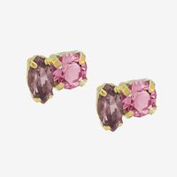 Pendientes Victoria Cruz pegados combinación de formas color rosa bañados en oro