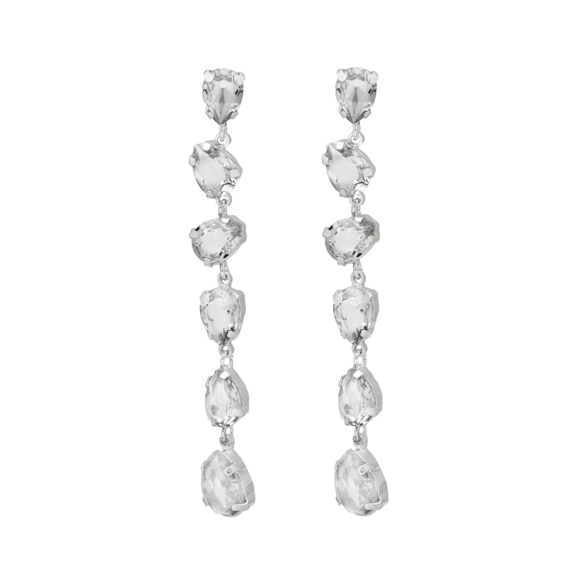 Pendientes Victoria Cruz largos lágrima color blanco elaborados en plata