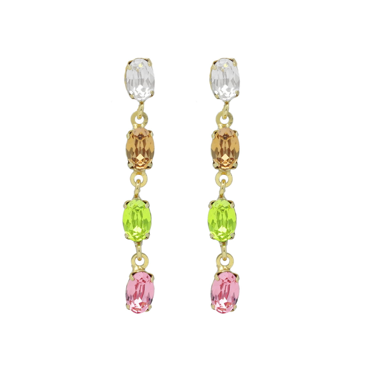 Pendientes Victoria Cruz largos cascada color multicolor bañados en oro