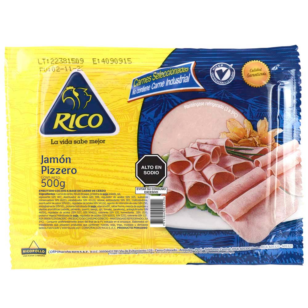 Jamón Pizzero RICO POLLO Paquete 500g