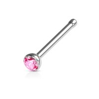 Piercing para nariz nostril palito recto con strass rosado
