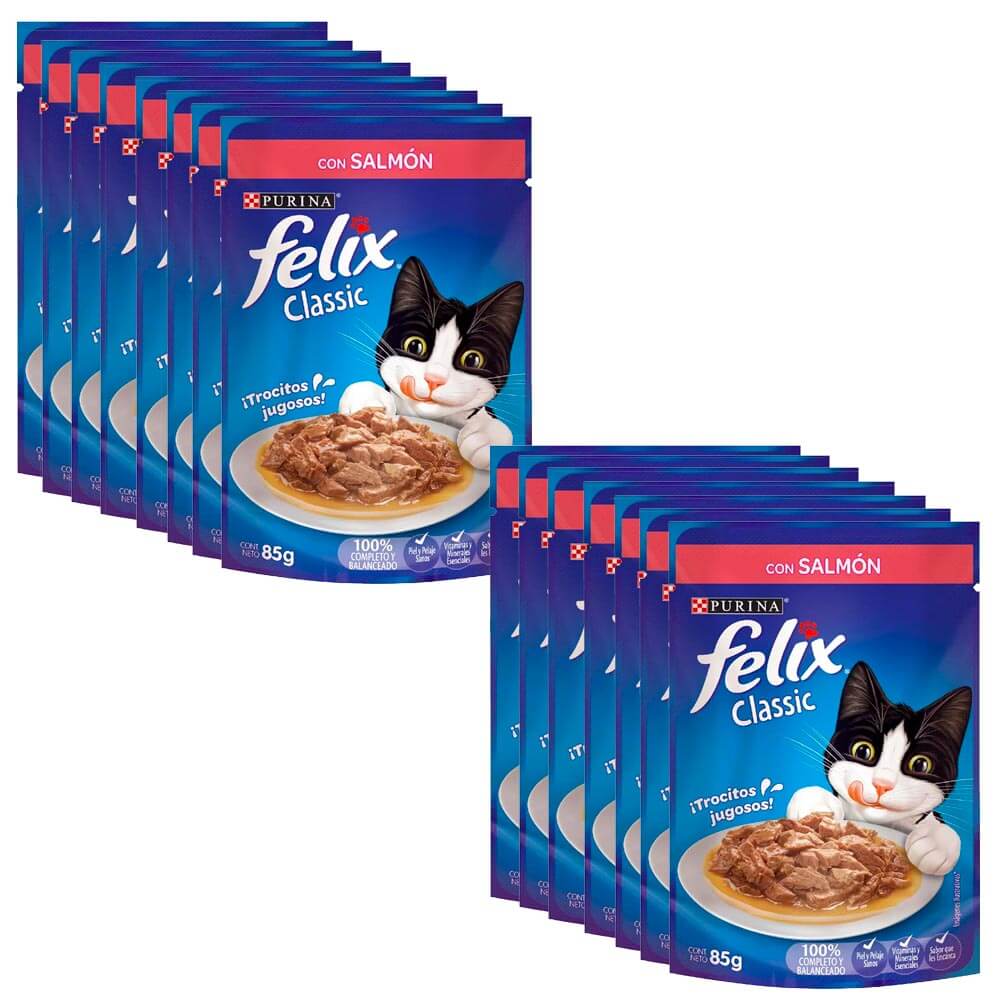 Pack Comida para Gatos FELIX Sensaciones de Salmón en Salsa para Gatitos Pouch 85g x 15un