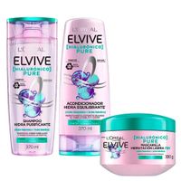 Pack ELVIVE Ácido Hialurónico Acondicionador Frasco 370ml + Crema Tratamiento Frasco 300ml + Shampoo Frasco 370ml