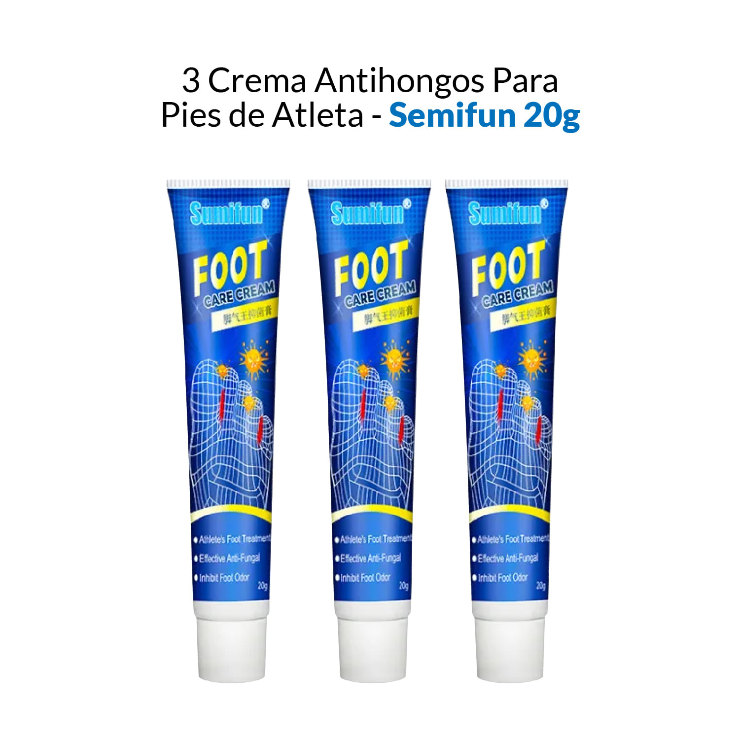 3 Crema Antihongos Para Pies de Atleta - Semifun 20g