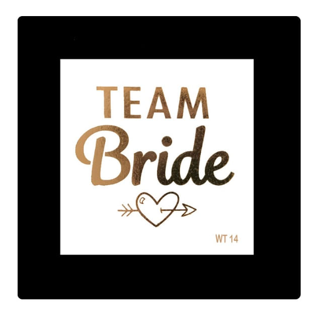 Sticker tatuaje temporal dorado Team bride corazón despedida de soltera