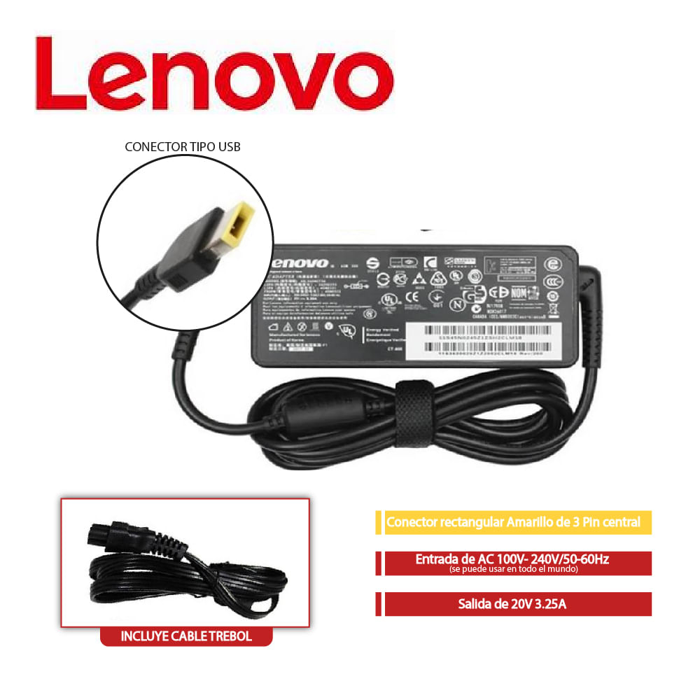 Cargador Genérico Lenovo USB 20V 3.25A 65w