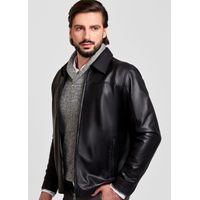 CASACA DE CUERO CON CUELLO CAMISERO