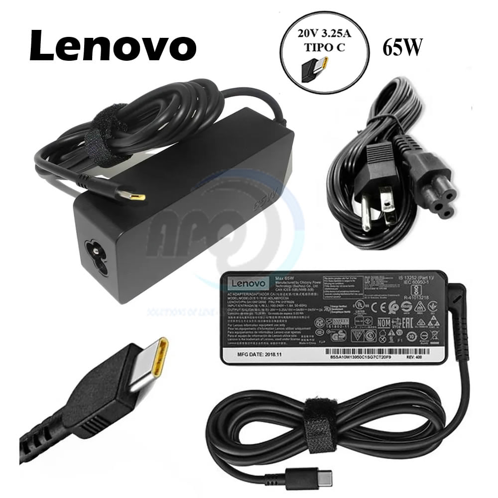 Cargador compatible Laptop Lenovo 20V 3.25A Tipo C 65w