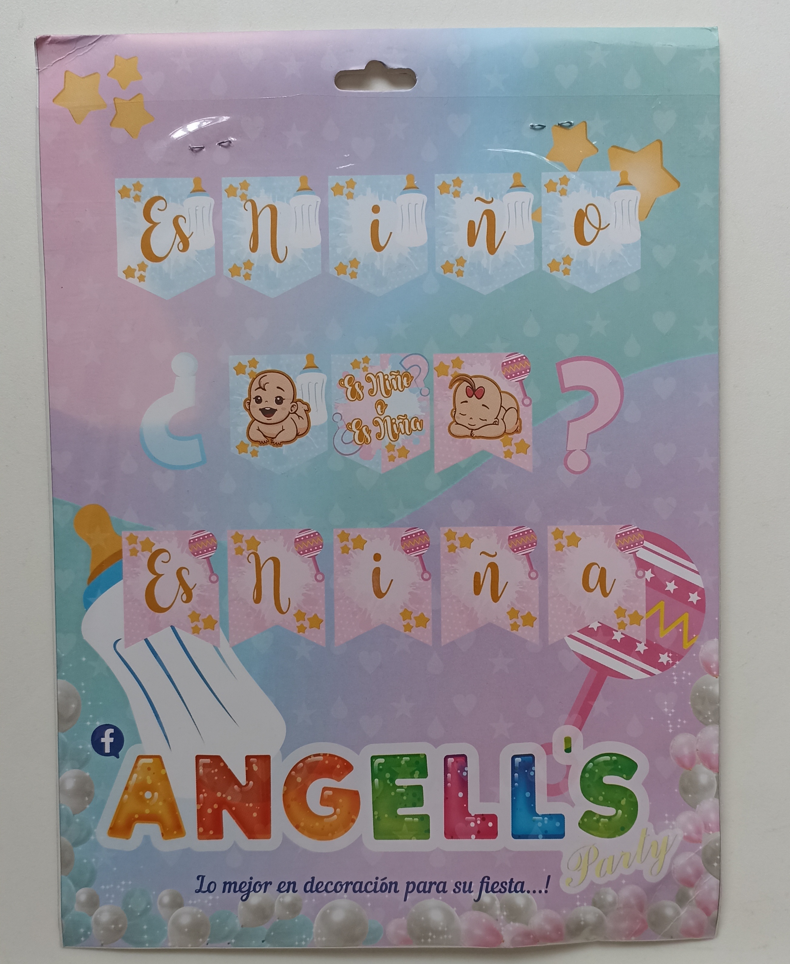Cadeneta banner banderines gender reveal