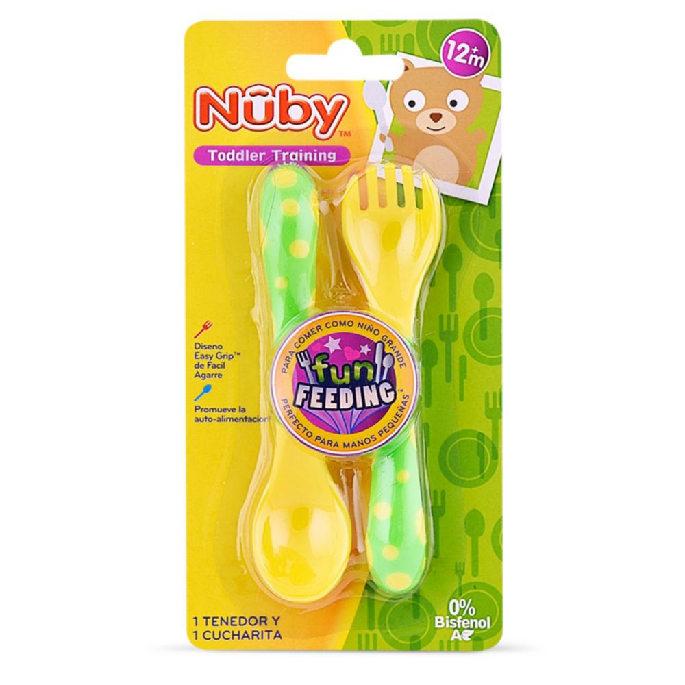 Tenedor y Cuchara para Bebé Nuby Amarillo