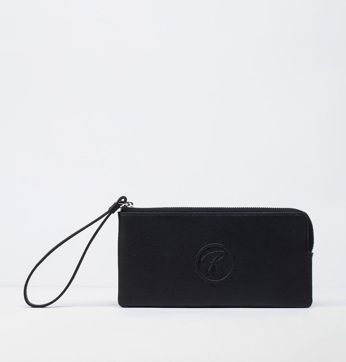 POUCH BAG EN CUERO GRABADO CON LOGO DE MARCA