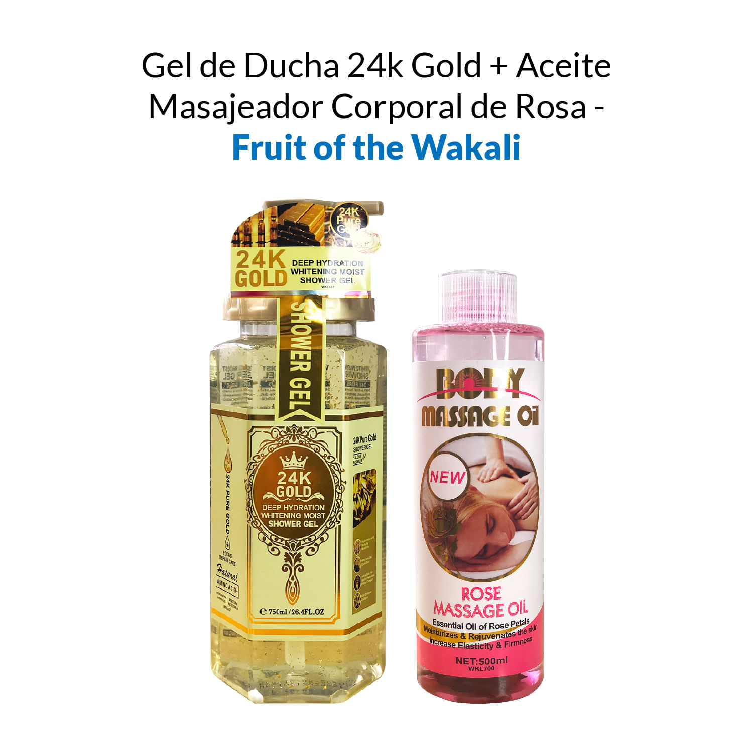 Gel de Ducha 24k Gold + Aceite Masajeador Corporal de Rosa - Fruit of the Wakali