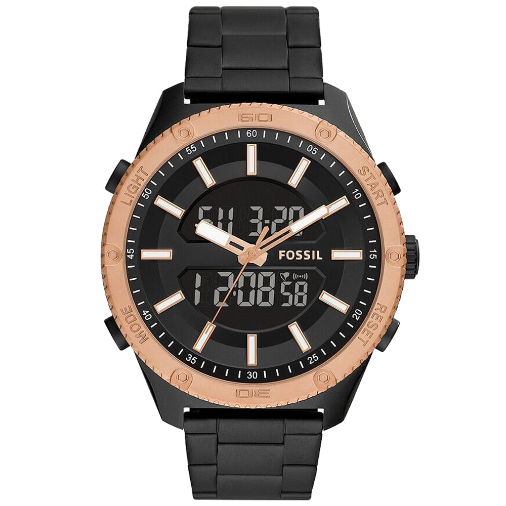 Reloj Fossil Brox BQ2581 Digital Analógico Luz Acero Inoxidable Negro Dorado