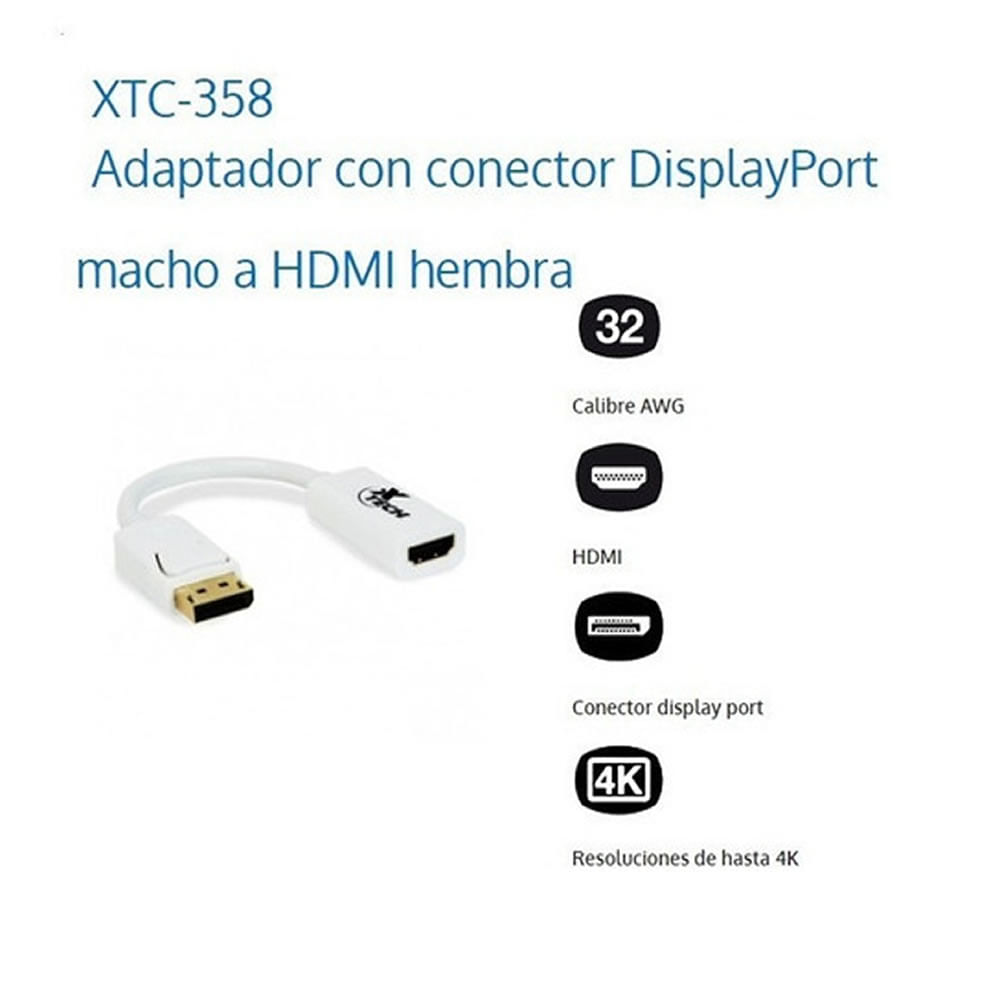 Adaptador Xtech 4K Display Port a HDMI 32AWG - XTC-358 Blanco