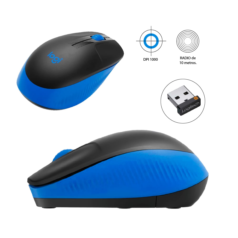 Mouse Inalámbrico Logitech M190 Full Size Negro Y Azul