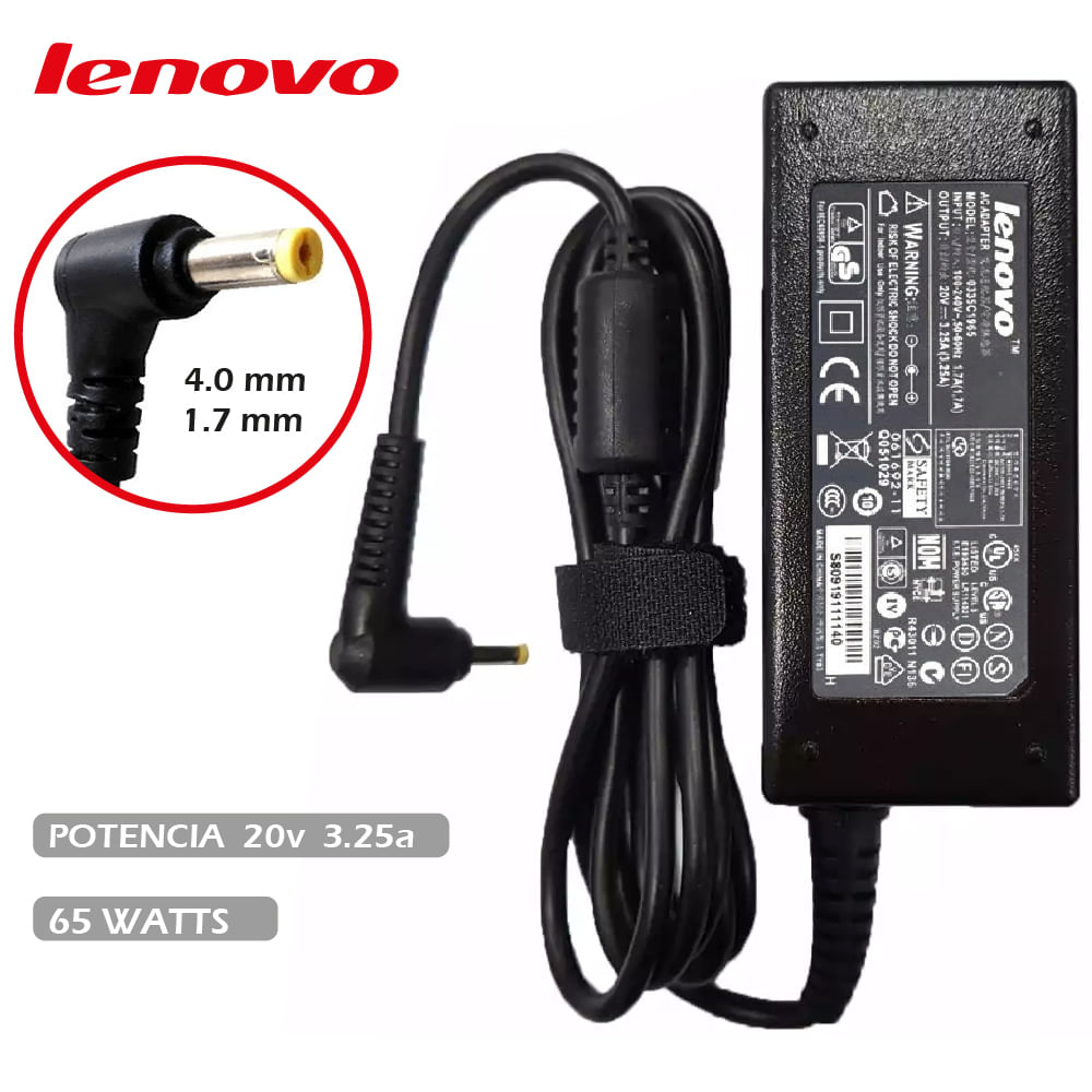Cargador Compatible Laptop Lenovo 20v 3.25a 65w 4.0 x 1.7mm