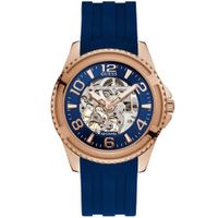 Reloj Guess Elite W1268G3 Automático Correa de Silicona Azul Dorado