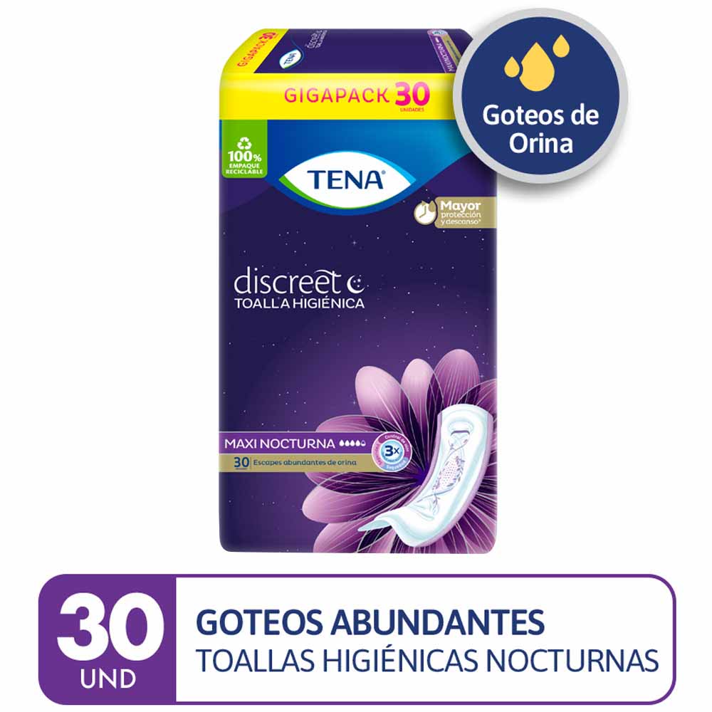 Toalla Higiénica TENA Discreet Maxi Night Paquete 30un