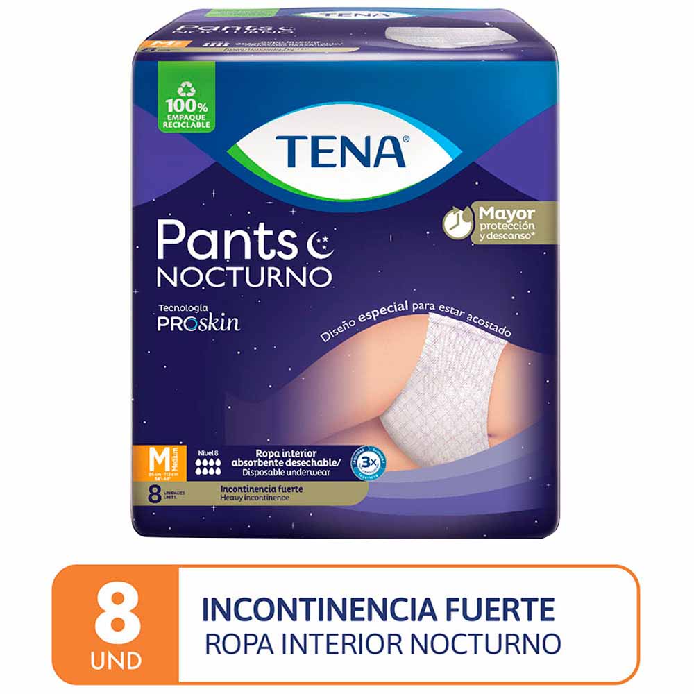 Ropa Interior Incontinencia Fuerte TENA Pants Nocturno Talla M Paquete 8un