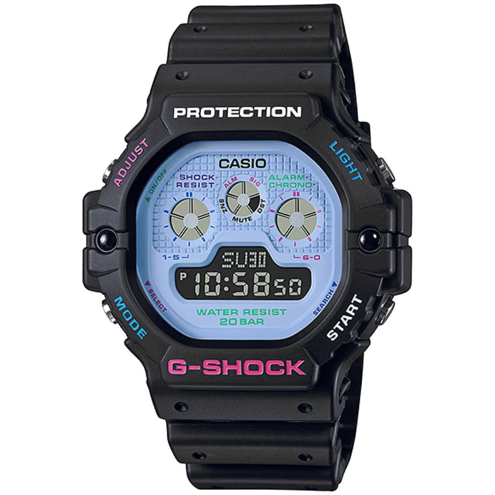 Reloj Casio G-Shock DW5900DN-1 Digital Luz de Fondo Resina Negro Dial Celeste