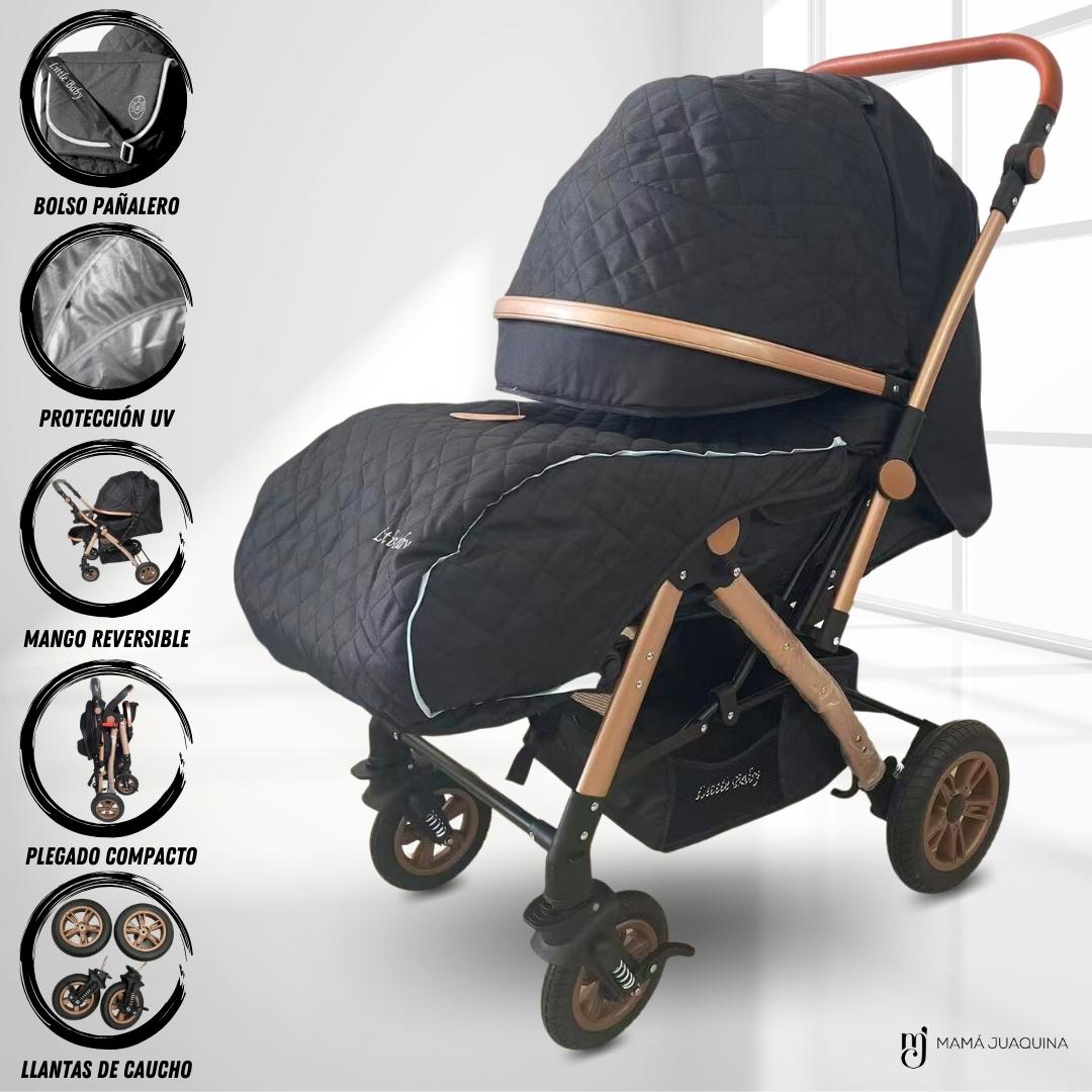 Coche Cuna de Lujo Little Baby «BARCELONA» con Bolso Pañalero Black