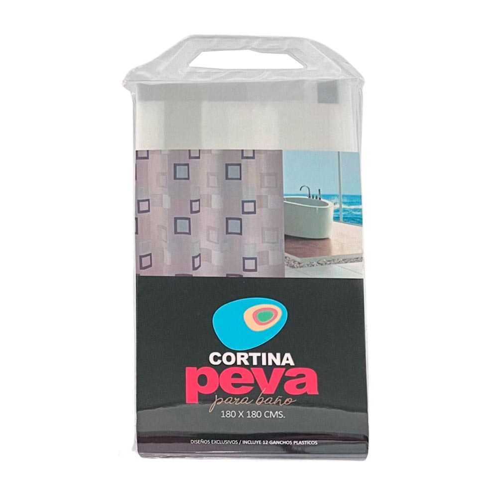 Cortina de Baño con Aros Pitukasa 180x180cm Peva Cuadros Azul