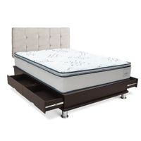 Dormitorio New Ozono 2 Plazas Cuadros Beige Terciopelo + Protector