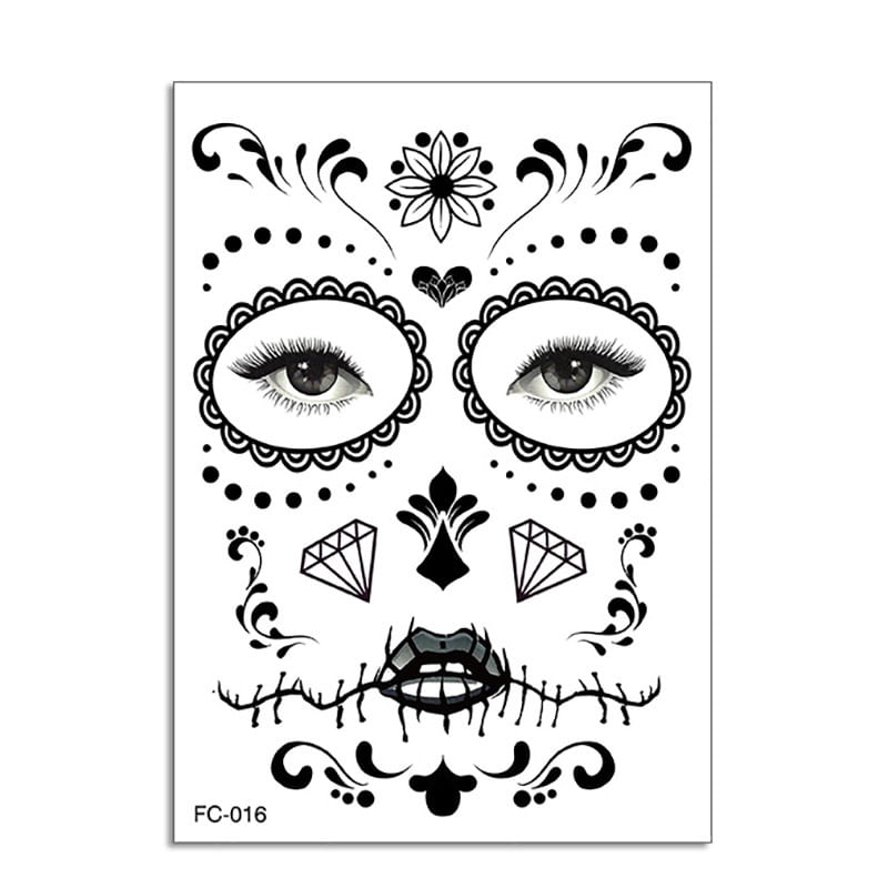 Sticker Tatuaje Temporal negro diamantes Catrina disfraz Halloween
