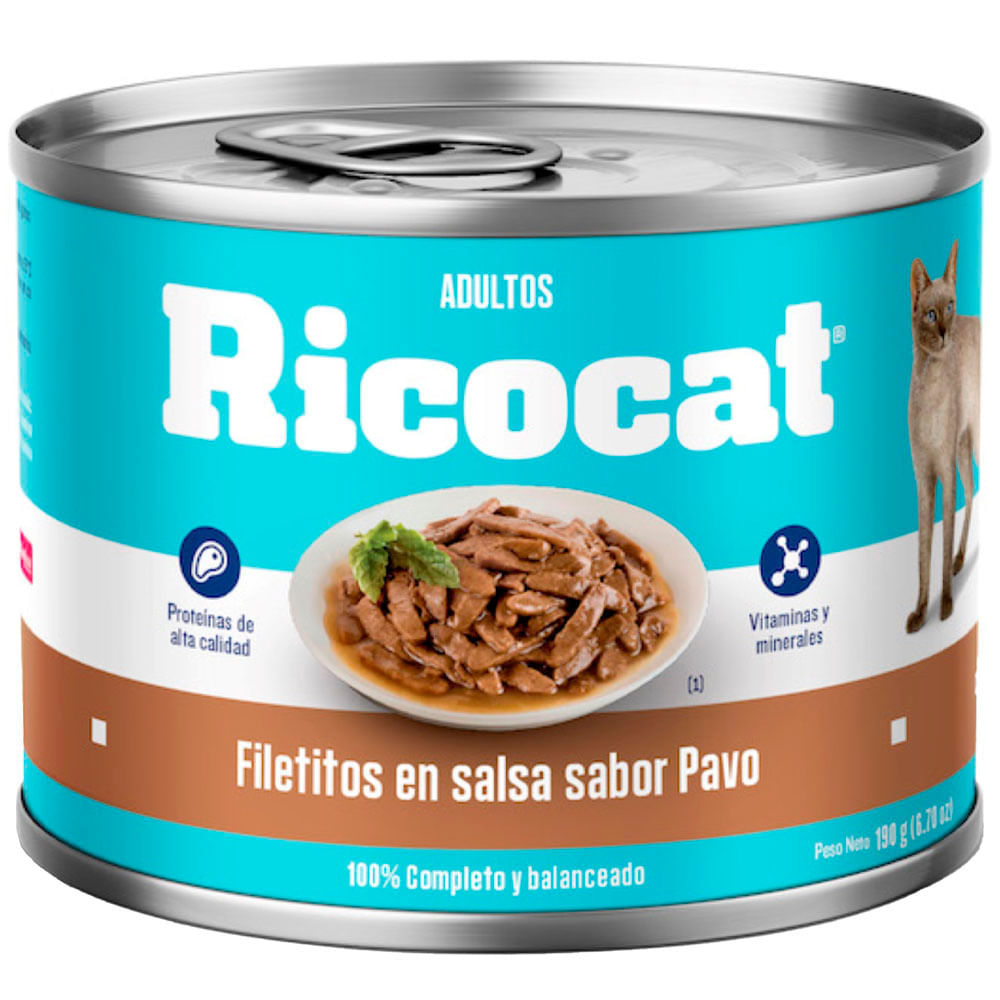 Comida para Perros RICOCAT Adulto Todas las Razas Pavo Lata 190g