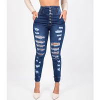 Jeans Mujer Fajero Alto Rasgado efecto Push Up