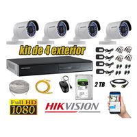 Kit 4 Cámaras de Seguridad Exterior Hikvision Full Hd 1080P mas Disco 2Tb