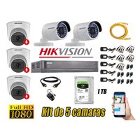 Kit 5 Cámaras de Seguridad Hikvision 3 Camara Audio Incorporado Full HD 1080p