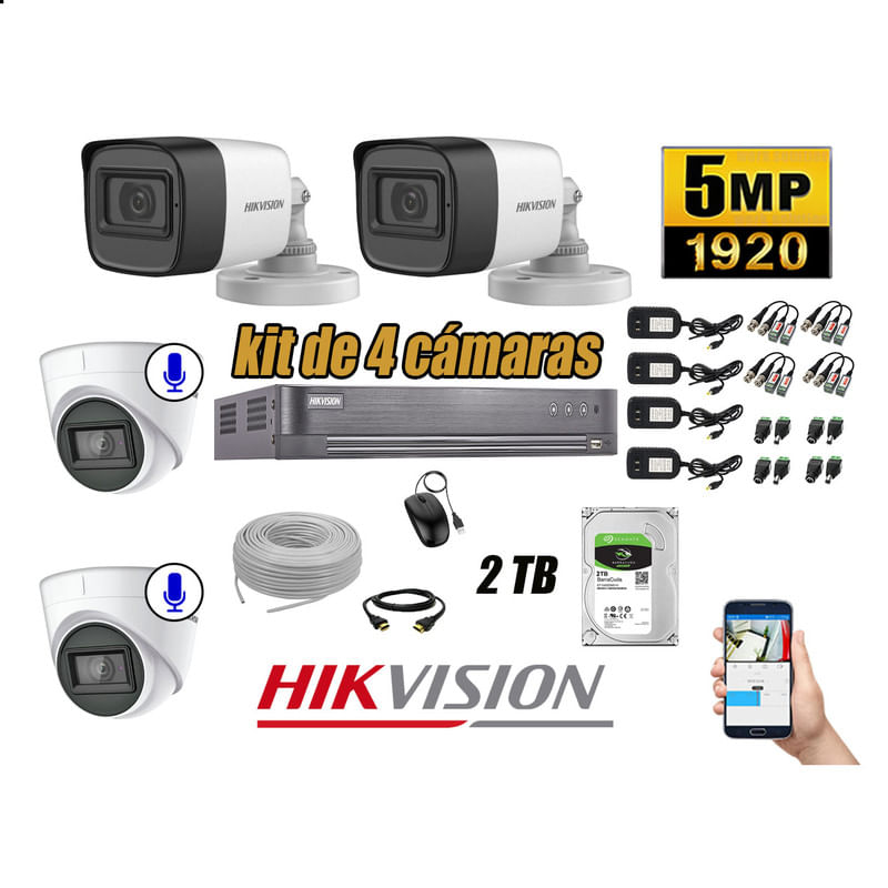 Kit 4 Cámaras de Seguridad Hikvision 5Mp Mas 02 Cámaras Audio Incorporado