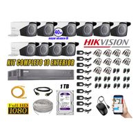 Kit 10 Cámaras de Seguridad Exterior Varifocal Hikvision Full Hd 1080P P2p Disco 1Tb Wd