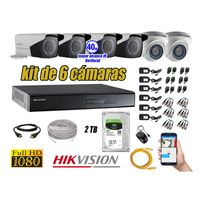 Kit 6 Cámaras de Seguridad Hikvision Full Hd 1080P mas Disco 2Tb Mayor Alcance Varifocal Ip66