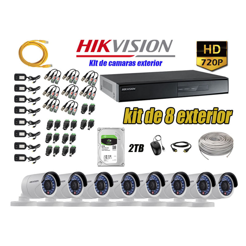 Kit 8 Cámaras de Seguridad Exterior Hikvision Hd 720P Disco 2Tb Wd