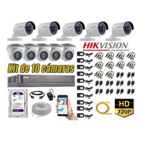 Kit 10 Cámaras de Seguridad Hikvision Hd 720P mas Disco 1Tb Completo P2P