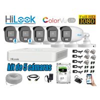 CÁMARAS SEGURIDAD EXTERIOR KIT 05 HILOOK 1080P COLORVU LITE NOCHE COLOR