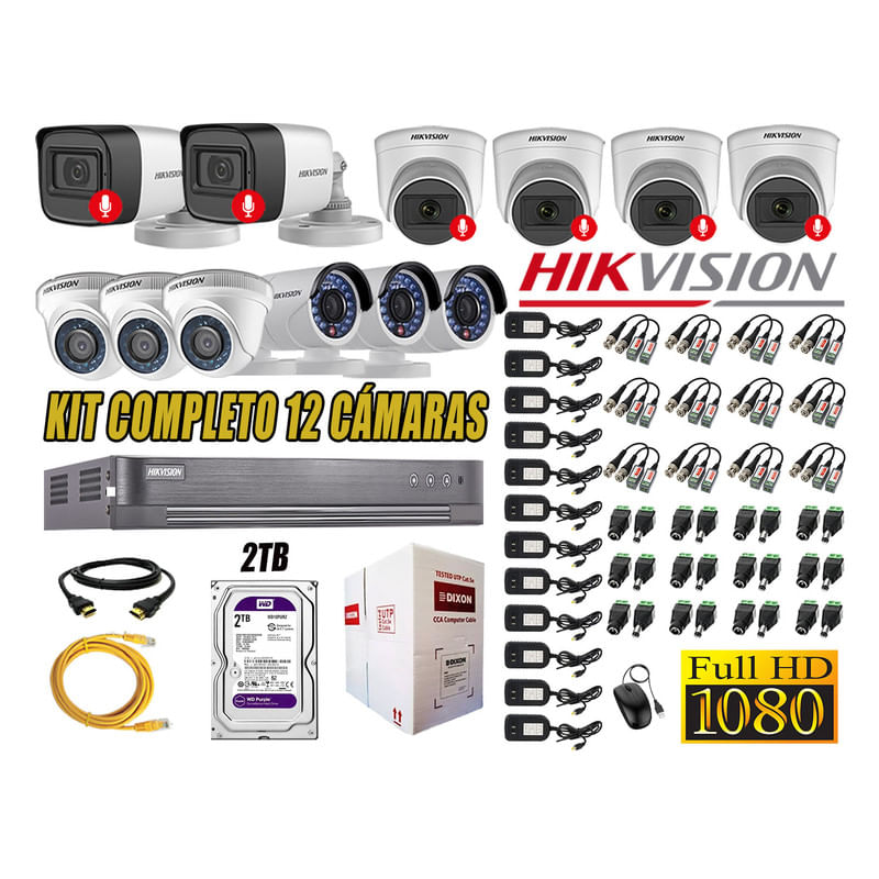 Kit 12 Cámaras de Seguridad Hikvision 06 Camara Audio Incorporado Full HD 2mp