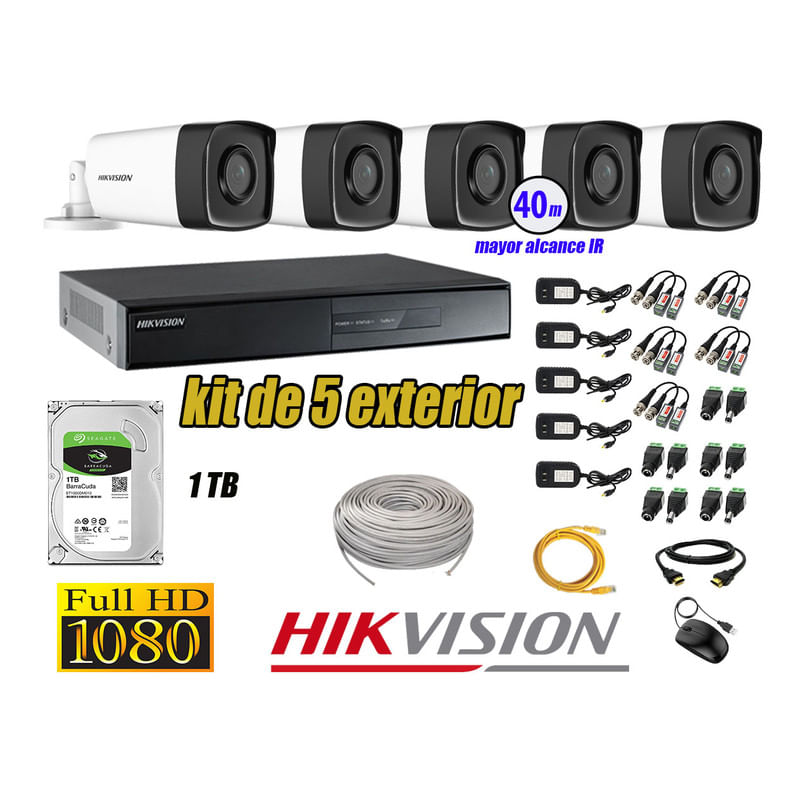 Kit 5 Cámaras de Seguridad Exterior It3F Hikvision Full Hd 1080P Disco 1Tb Hdmi