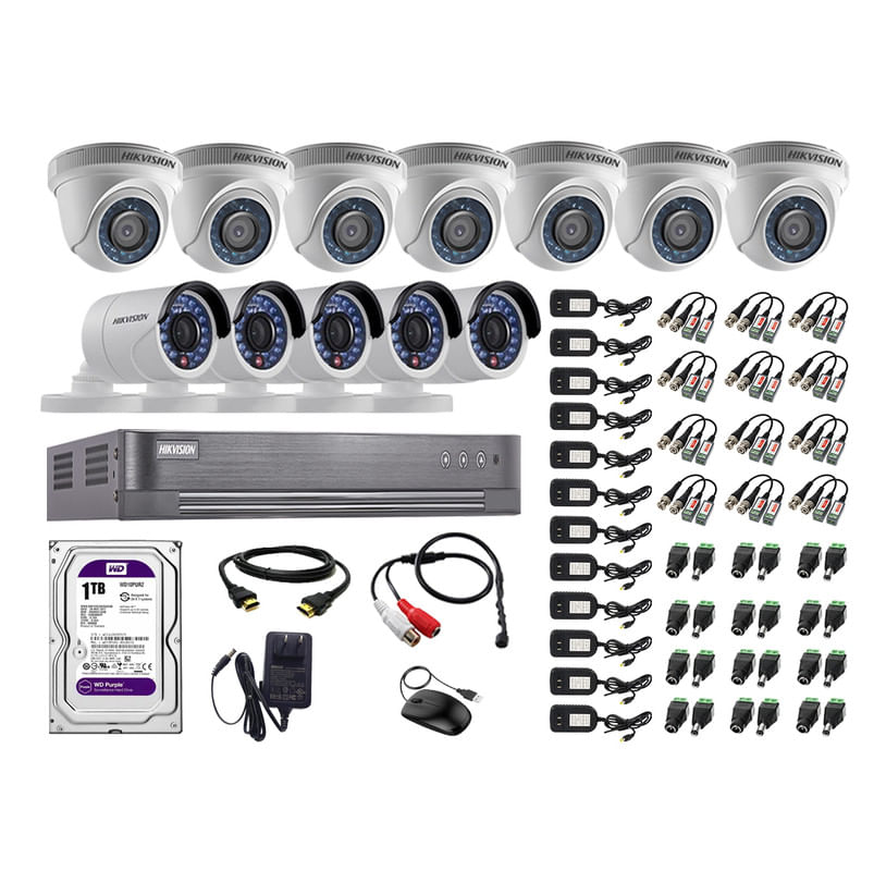 Kit 12 Cámaras de Vigilancia Hikvision Hd 720P Disco 1Tb P2p Kit de Micrófono