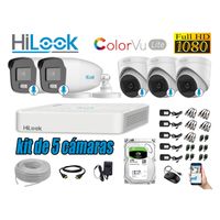 KIT 5 CÁMARAS SEGURIDAD HILOOK FULL HD COLORVU LITE NOCHE COLOR 1TB