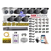 Kit 10 Cámaras de Seguridad Hikvision Full Hd 1080P mas Disco 2Tb Mayor Alcance Varifocal Ip66