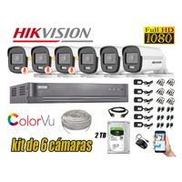 CÁMARAS SEGURIDAD EXTERIOR TUBO KIT 6 1080P COLORVU NOCHE COLOR + DISCO 2TB