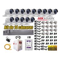 Kit 14 Cámaras de Seguridad Exterior Hikvision Full Hd 1080P mas Disco 1Tb