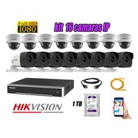Kit 16 Cámaras de Seguridad Ip Poe Hikvision mas Disco 1Tb Wd Púrpura